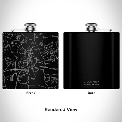 Rendered View of Villa Rica Georgia Map Engraving on 6oz Stainless Steel Flask in Black