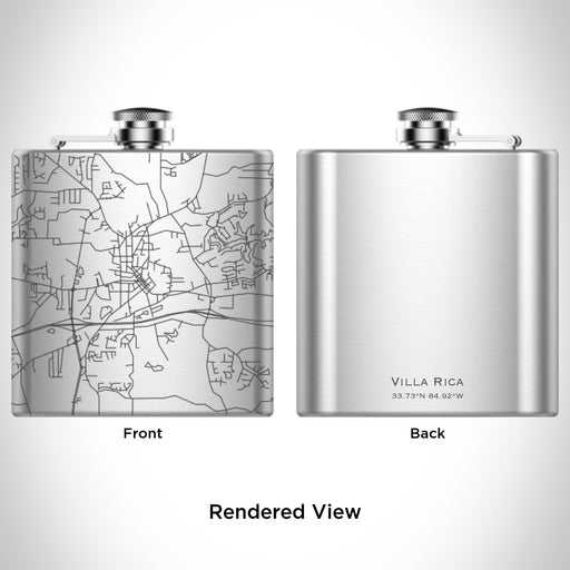 Rendered View of Villa Rica Georgia Map Engraving on 6oz Stainless Steel Flask