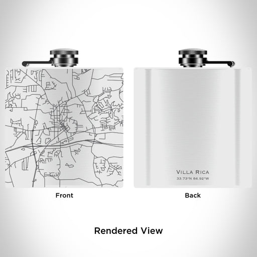 Rendered View of Villa Rica Georgia Map Engraving on 6oz Stainless Steel Flask in White