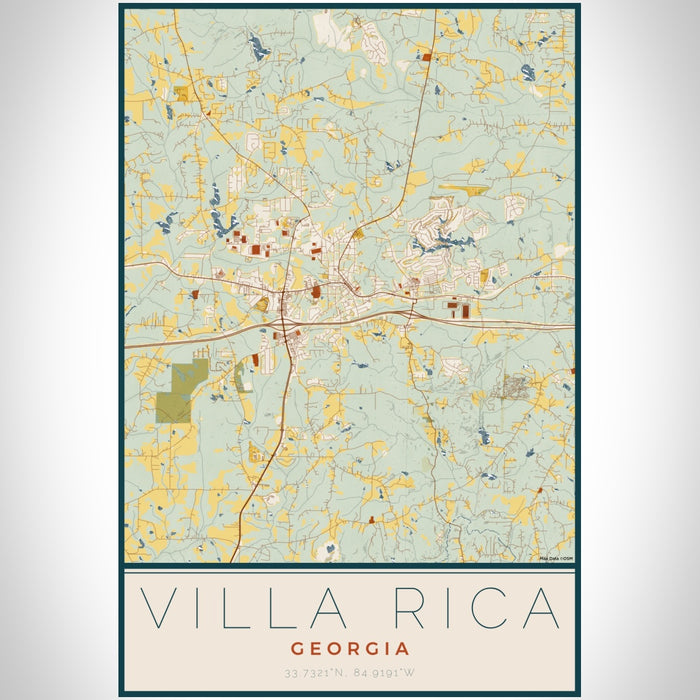 Villa Rica Georgia Map Print Portrait Orientation in Woodblock Style With Shaded Background