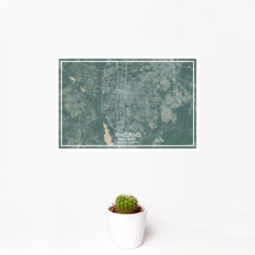12x18 Vineland New Jersey Map Print Landscape Orientation in Afternoon Style With Small Cactus Plant in White Planter