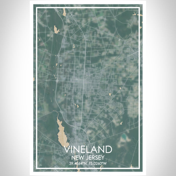 Vineland New Jersey Map Print Portrait Orientation in Afternoon Style With Shaded Background