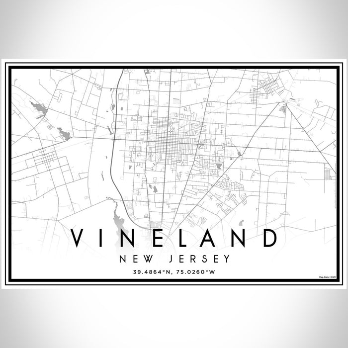 Vineland New Jersey Map Print Landscape Orientation in Classic Style With Shaded Background