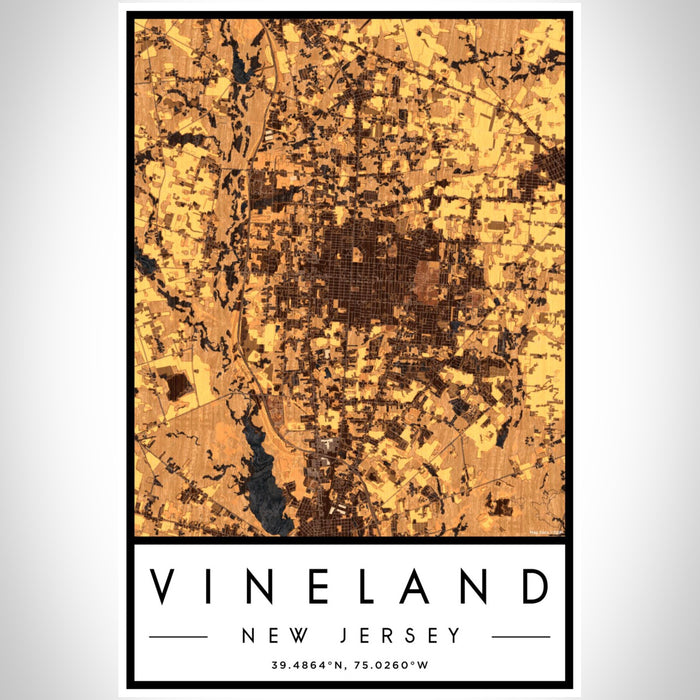 Vineland New Jersey Map Print Portrait Orientation in Ember Style With Shaded Background