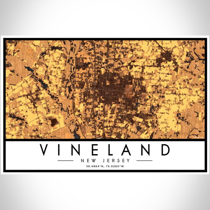 Vineland New Jersey Map Print Landscape Orientation in Ember Style With Shaded Background