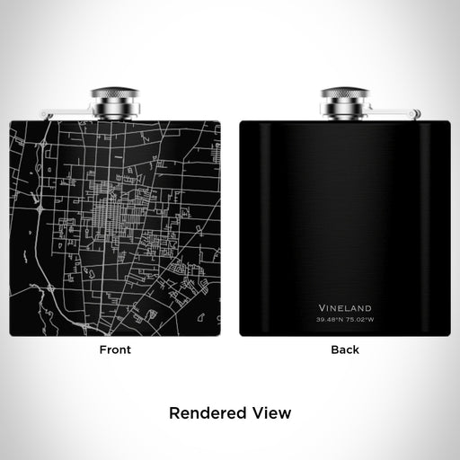 Rendered View of Vineland New Jersey Map Engraving on 6oz Stainless Steel Flask in Black