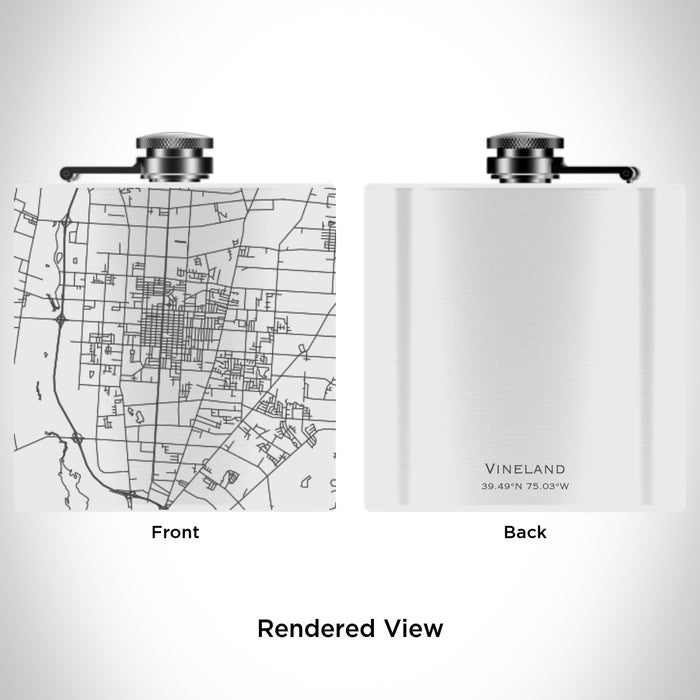 Rendered View of Vineland New Jersey Map Engraving on 6oz Stainless Steel Flask in White
