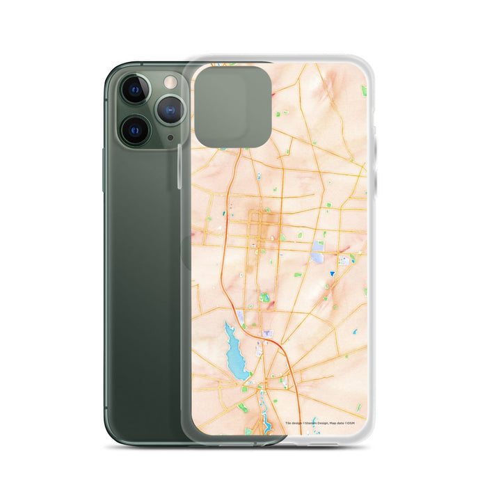 Custom Vineland New Jersey Map Phone Case in Watercolor on Table with Laptop and Plant