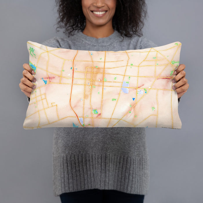 Person holding 20x12 Custom Vineland New Jersey Map Throw Pillow in Watercolor