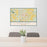 24x36 Vineland New Jersey Map Print Landscape Orientation in Woodblock Style Behind 2 Chairs Table and Potted Plant