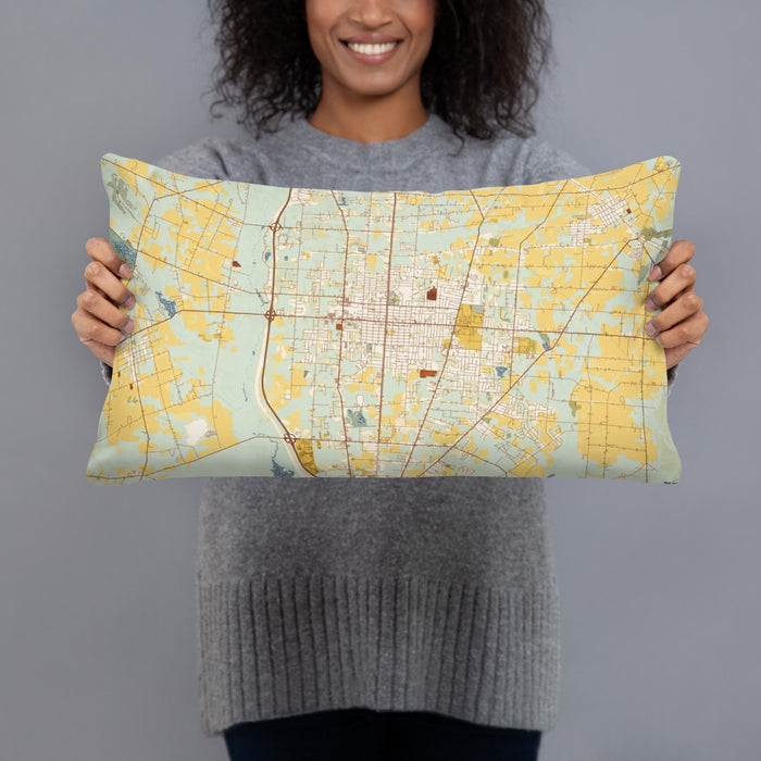 Person holding 20x12 Custom Vineland New Jersey Map Throw Pillow in Woodblock