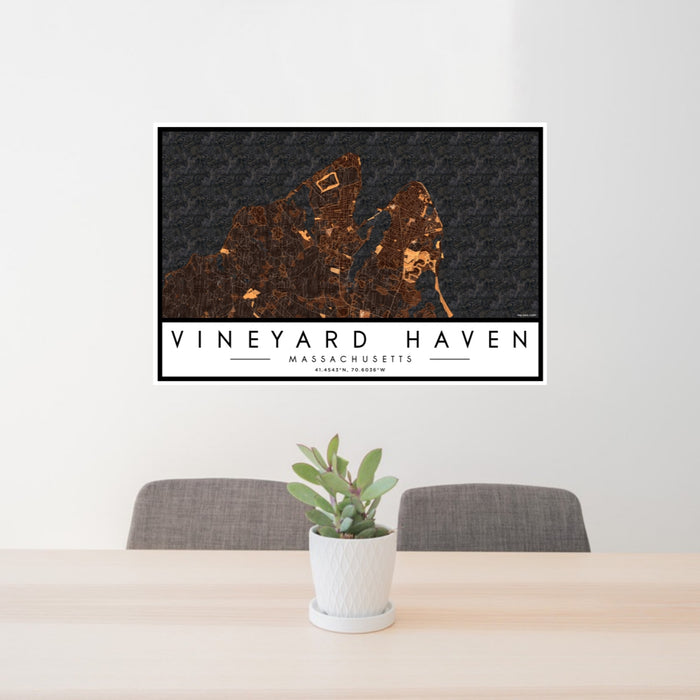 24x36 Vineyard Haven Massachusetts Map Print Lanscape Orientation in Ember Style Behind 2 Chairs Table and Potted Plant