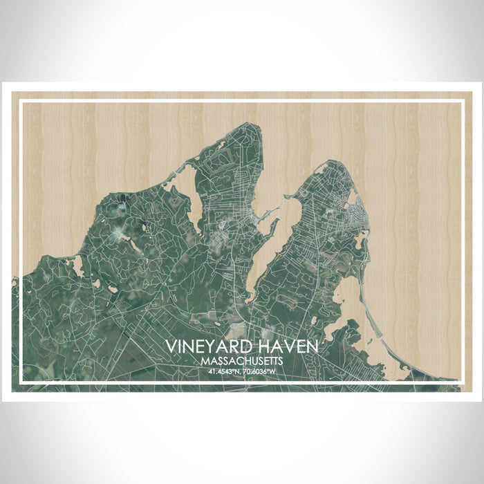 VINEYARD HAVEN Massachusetts Map Print Landscape Orientation in Afternoon Style With Shaded Background