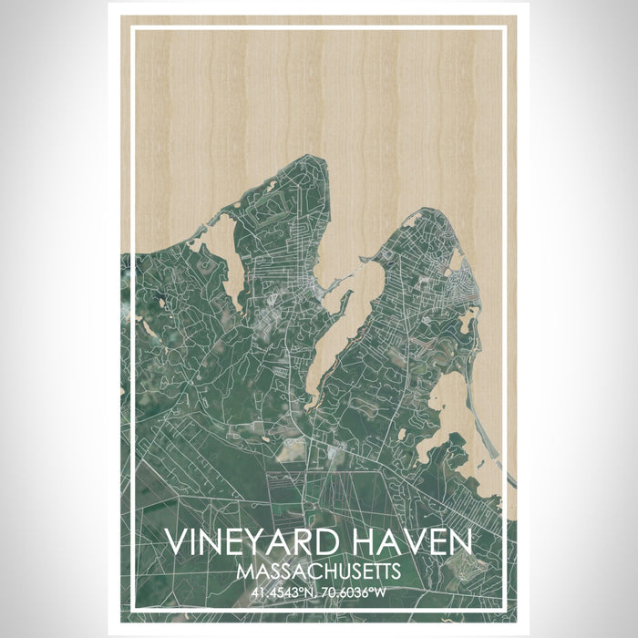 VINEYARD HAVEN Massachusetts Map Print Portrait Orientation in Afternoon Style With Shaded Background