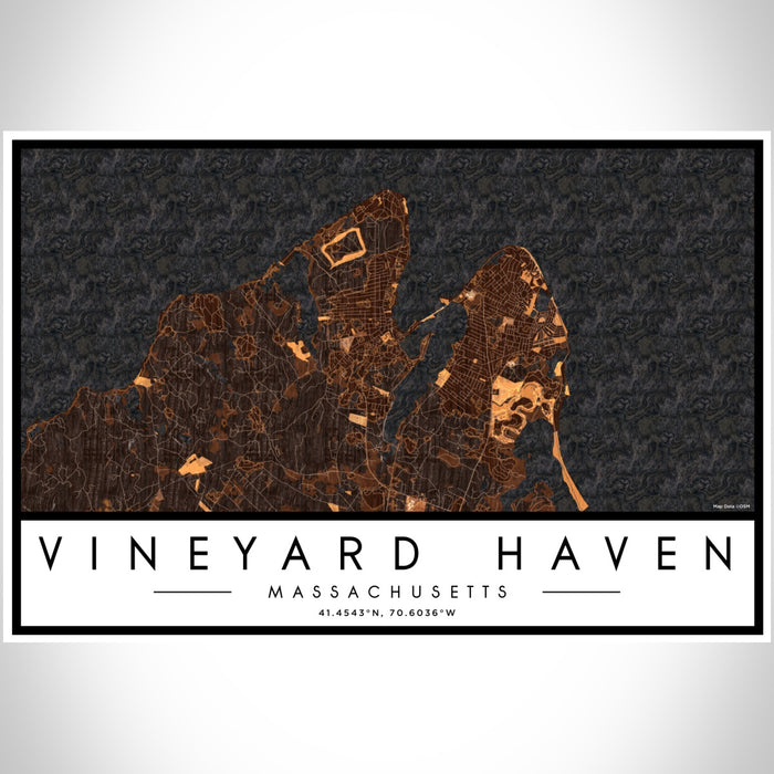 Vineyard Haven Massachusetts Map Print Landscape Orientation in Ember Style With Shaded Background