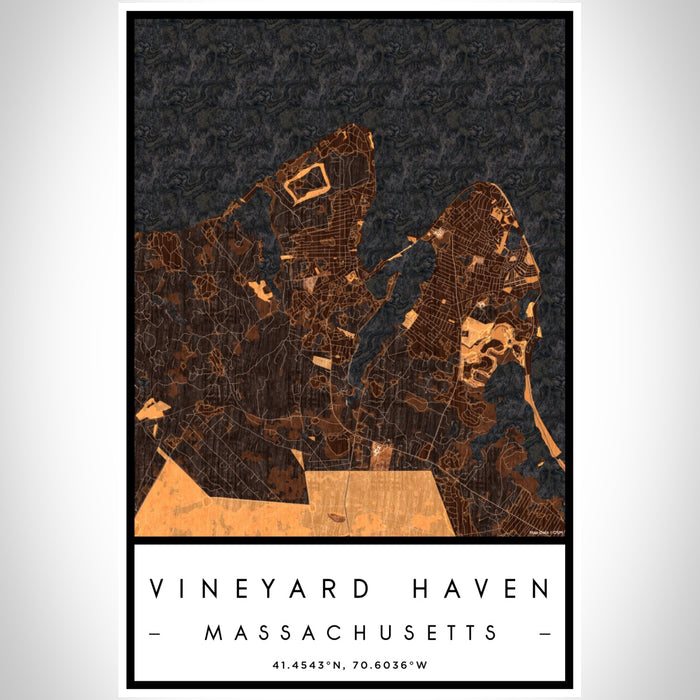 Vineyard Haven Massachusetts Map Print Portrait Orientation in Ember Style With Shaded Background