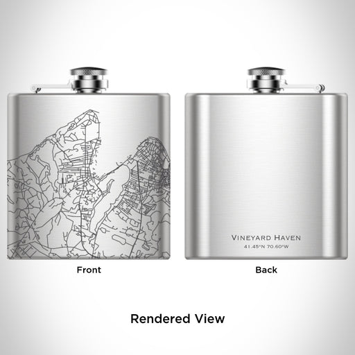 Rendered View of Vineyard Haven Massachusetts Map Engraving on 6oz Stainless Steel Flask