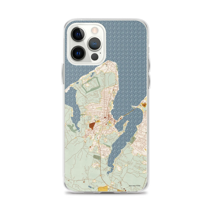 Custom iPhone 12 Pro Max Vineyard Haven Massachusetts Map Phone Case in Woodblock