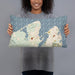 Person holding 20x12 Custom Vineyard Haven Massachusetts Map Throw Pillow in Woodblock