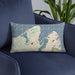 Custom Vineyard Haven Massachusetts Map Throw Pillow in Woodblock on Blue Colored Chair