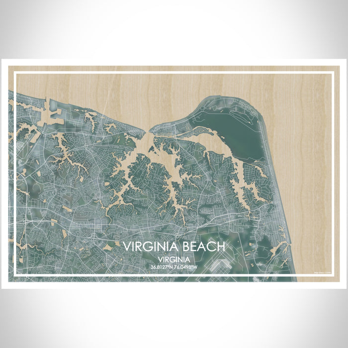 Virginia Beach Virginia Map Print Landscape Orientation in Afternoon Style With Shaded Background