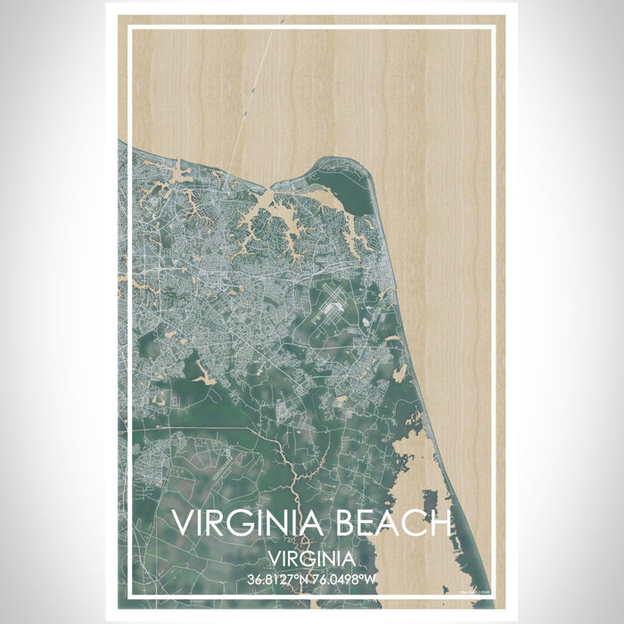 Virginia Beach Virginia Map Print Portrait Orientation in Afternoon Style With Shaded Background