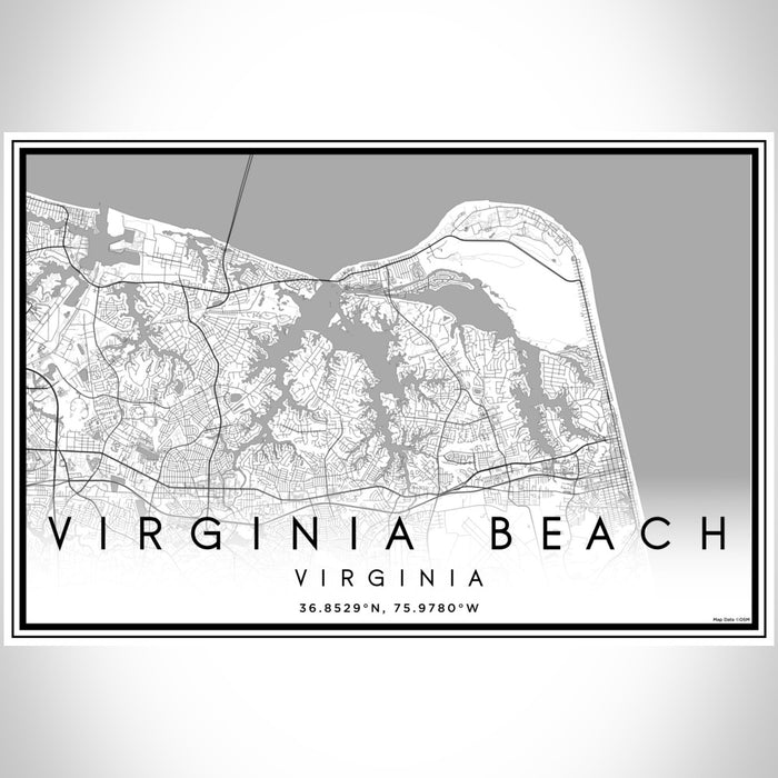 Virginia Beach Virginia Map Print Landscape Orientation in Classic Style With Shaded Background