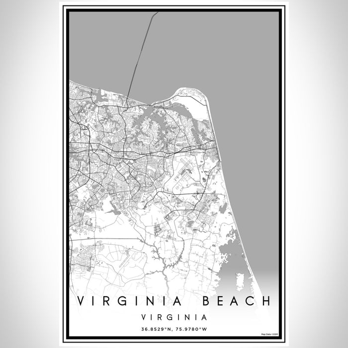 Virginia Beach Virginia Map Print Portrait Orientation in Classic Style With Shaded Background