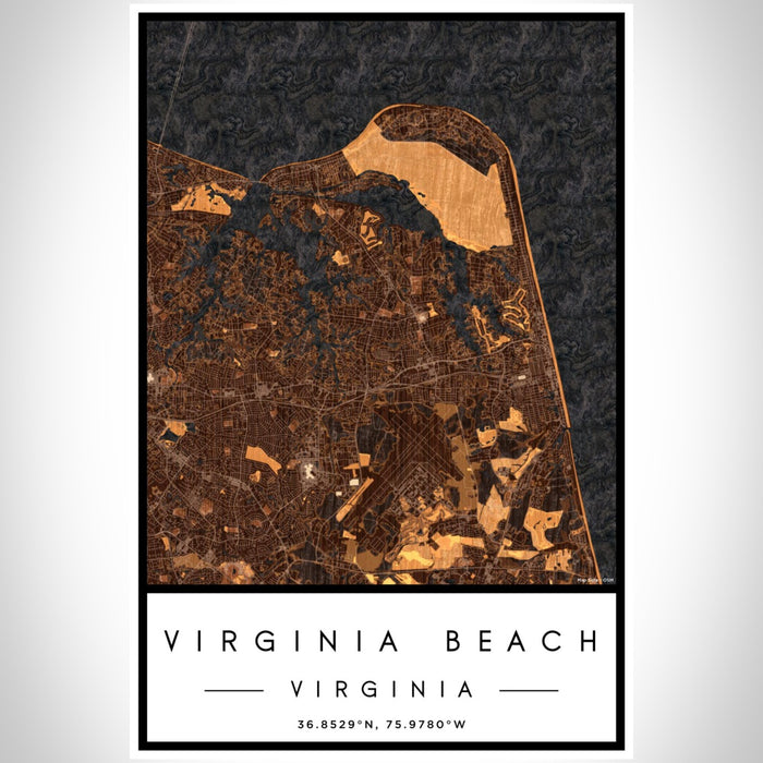 Virginia Beach Virginia Map Print Portrait Orientation in Ember Style With Shaded Background