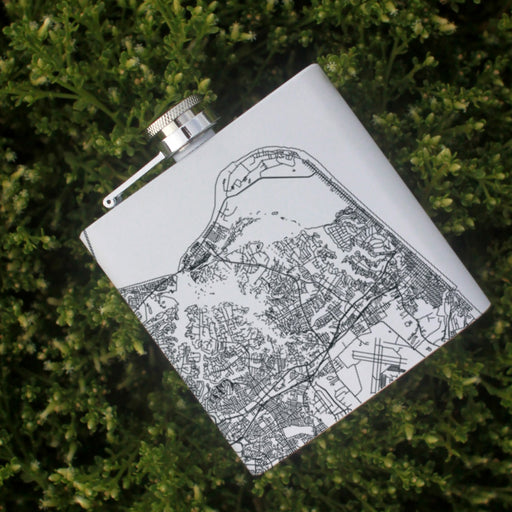 Virginia Beach Virginia Custom Engraved City Map Inscription Coordinates on 6oz Stainless Steel Flask in White