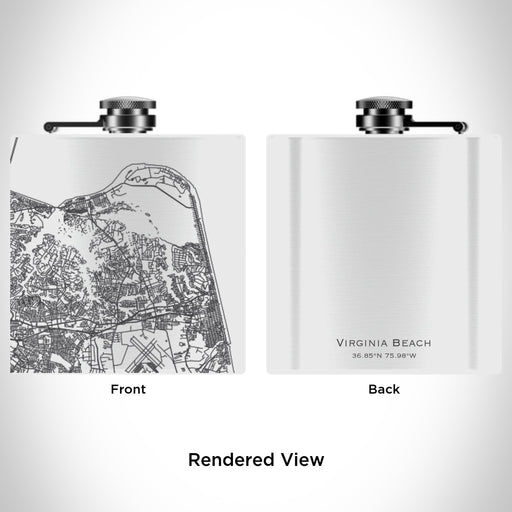 Rendered View of Virginia Beach Virginia Map Engraving on 6oz Stainless Steel Flask in White