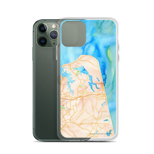 Custom Virginia Beach Virginia Map Phone Case in Watercolor on Table with Laptop and Plant