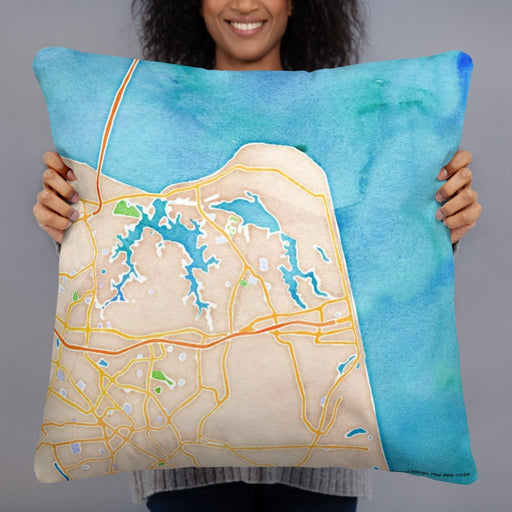 Person holding 22x22 Custom Virginia Beach Virginia Map Throw Pillow in Watercolor