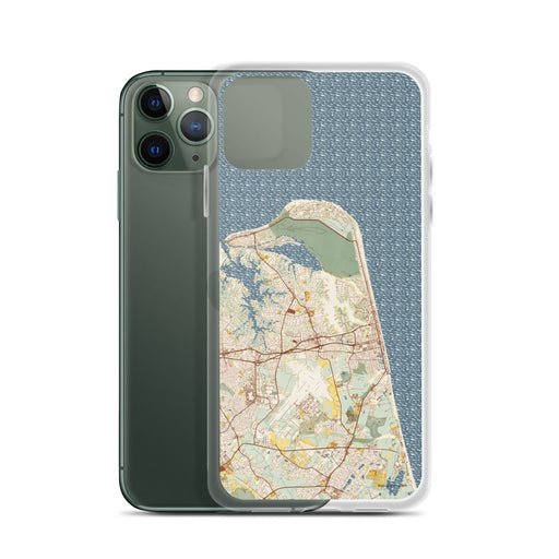Custom Virginia Beach Virginia Map Phone Case in Woodblock on Table with Laptop and Plant