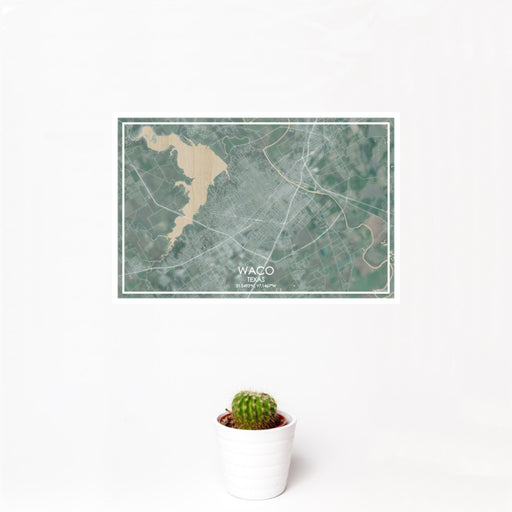 12x18 Waco Texas Map Print Landscape Orientation in Afternoon Style With Small Cactus Plant in White Planter