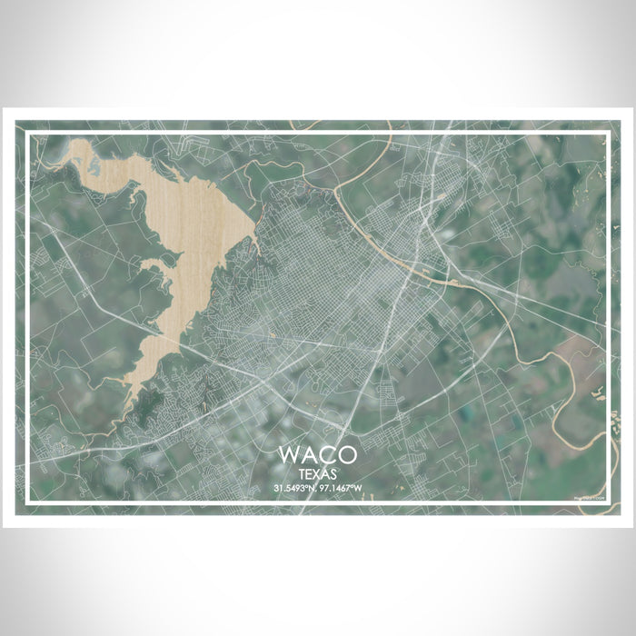 Waco Texas Map Print Landscape Orientation in Afternoon Style With Shaded Background
