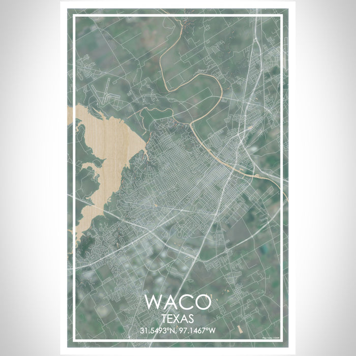 Waco Texas Map Print Portrait Orientation in Afternoon Style With Shaded Background