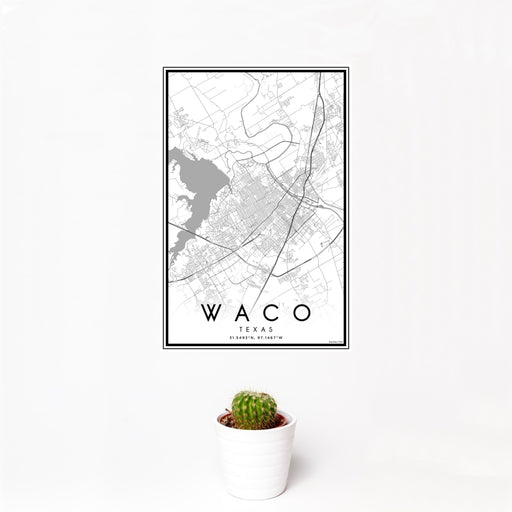12x18 Waco Texas Map Print Portrait Orientation in Classic Style With Small Cactus Plant in White Planter