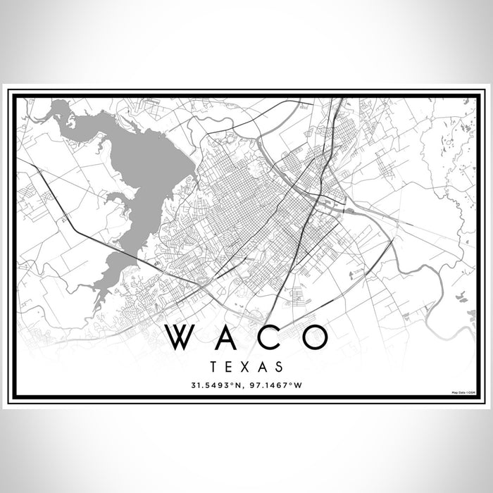 Waco Texas Map Print Landscape Orientation in Classic Style With Shaded Background