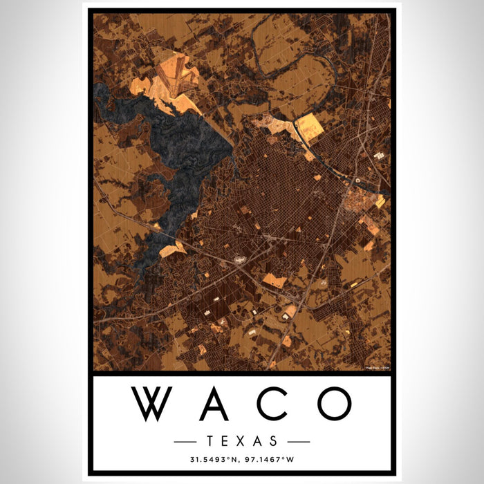 Waco Texas Map Print Portrait Orientation in Ember Style With Shaded Background