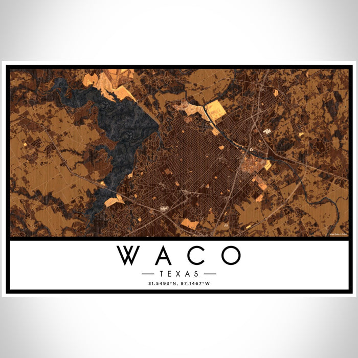 Waco Texas Map Print Landscape Orientation in Ember Style With Shaded Background