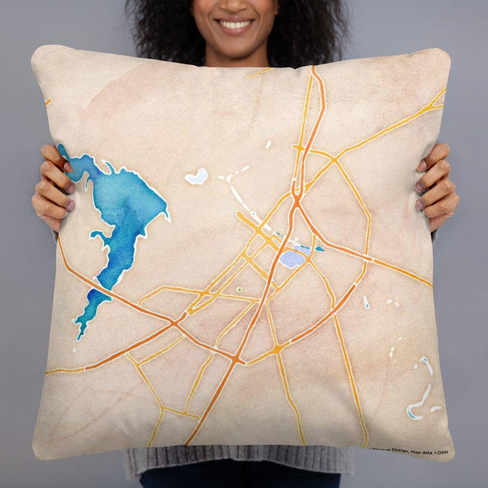Person holding 22x22 Custom Waco Texas Map Throw Pillow in Watercolor