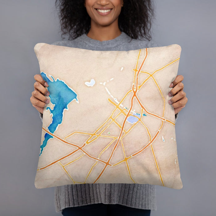 Person holding 18x18 Custom Waco Texas Map Throw Pillow in Watercolor