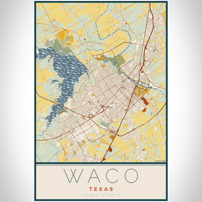 Waco Texas Map Print Portrait Orientation in Woodblock Style With Shaded Background