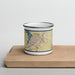 Front View Custom Waco Texas Map Enamel Mug in Woodblock on Cutting Board