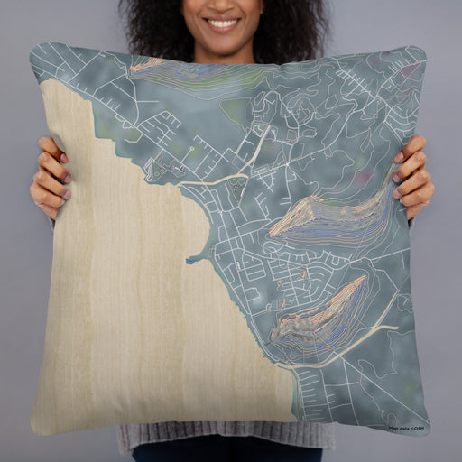 Person holding 22x22 Custom Waianae Hawaii Map Throw Pillow in Afternoon