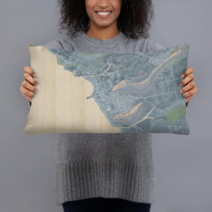 Person holding 20x12 Custom Waianae Hawaii Map Throw Pillow in Afternoon