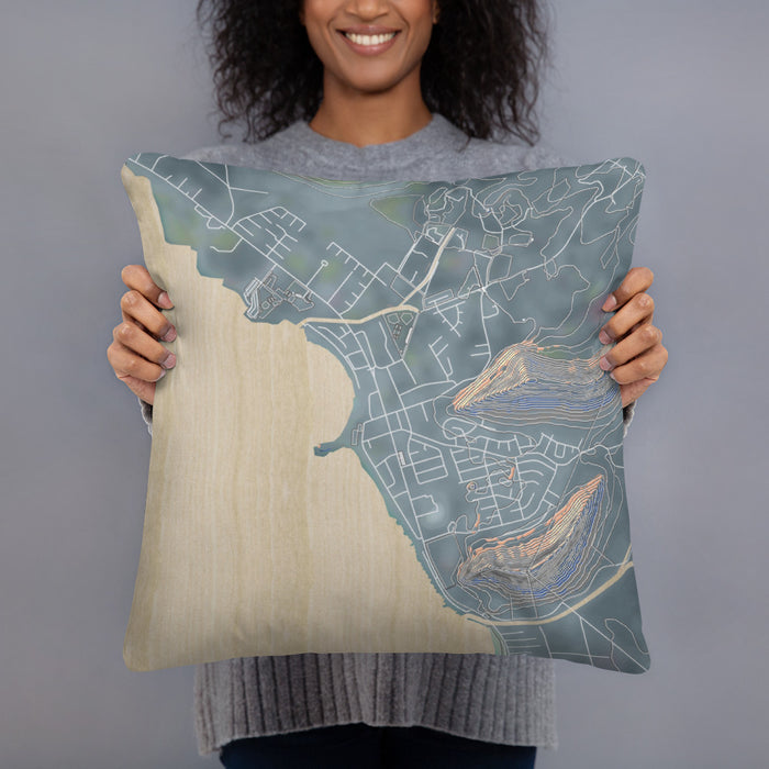 Person holding 18x18 Custom Waianae Hawaii Map Throw Pillow in Afternoon