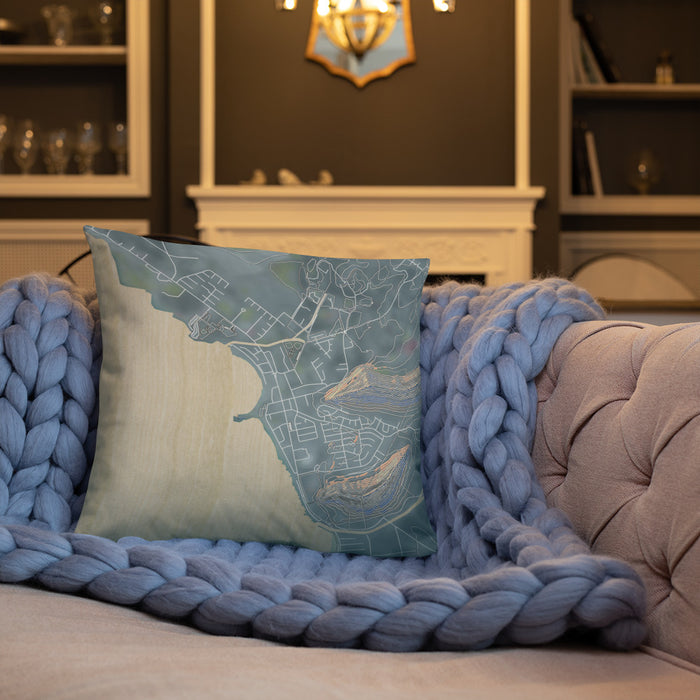 Custom Waianae Hawaii Map Throw Pillow in Afternoon on Cream Colored Couch