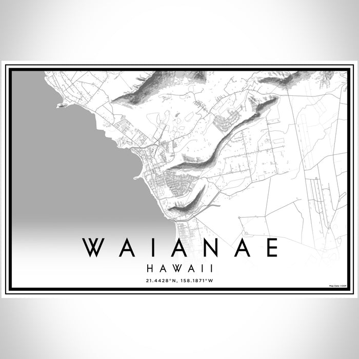 Waianae Hawaii Map Print Landscape Orientation in Classic Style With Shaded Background